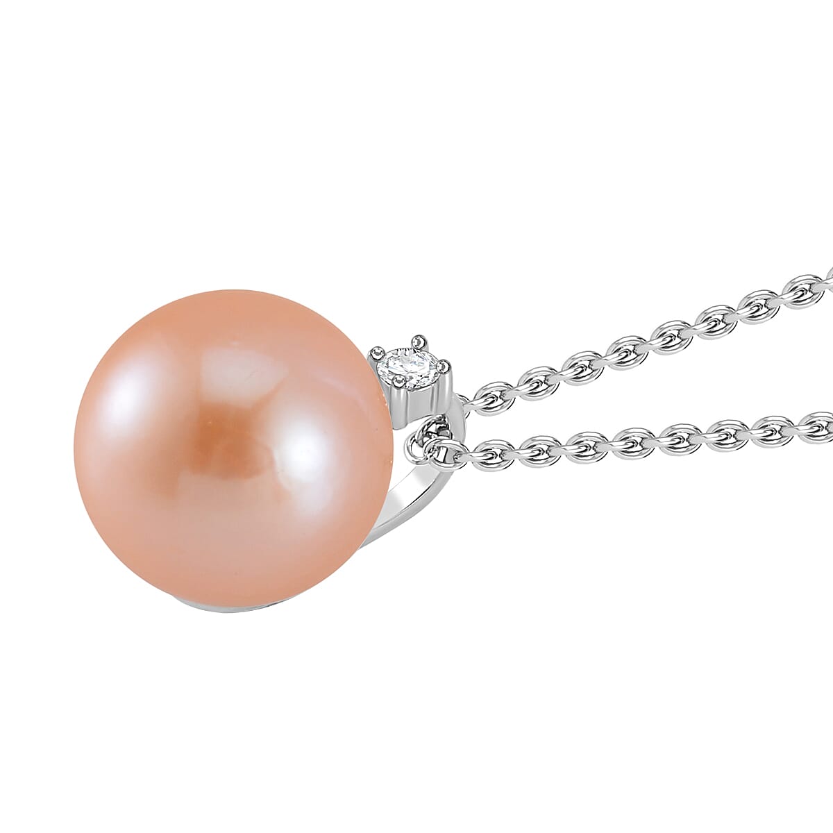 Peach Edison Pearl &amp; Moissanite Pendant with Chain (Size 18) in Platinum Overlay and Rhodium Overlay Sterling Silver 13.31 Ct. 4279658 3