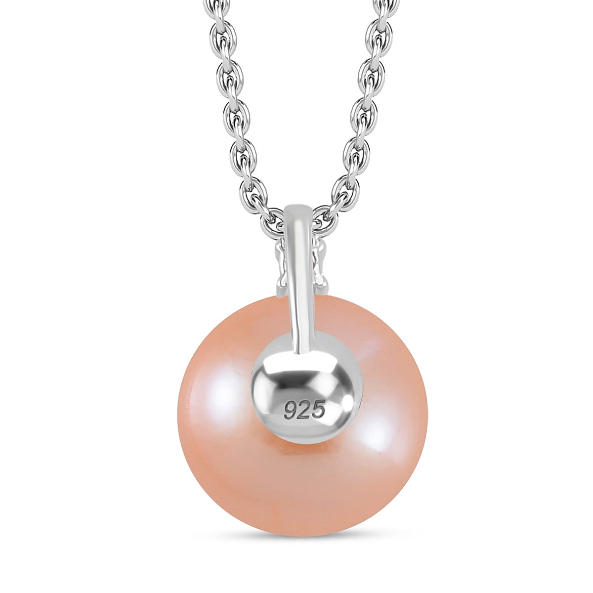 Peach Edison Pearl &amp; Moissanite Pendant with Chain (Size 18) in Platinum Overlay and Rhodium Overlay Sterling Silver 13.31 Ct. 4279658 4