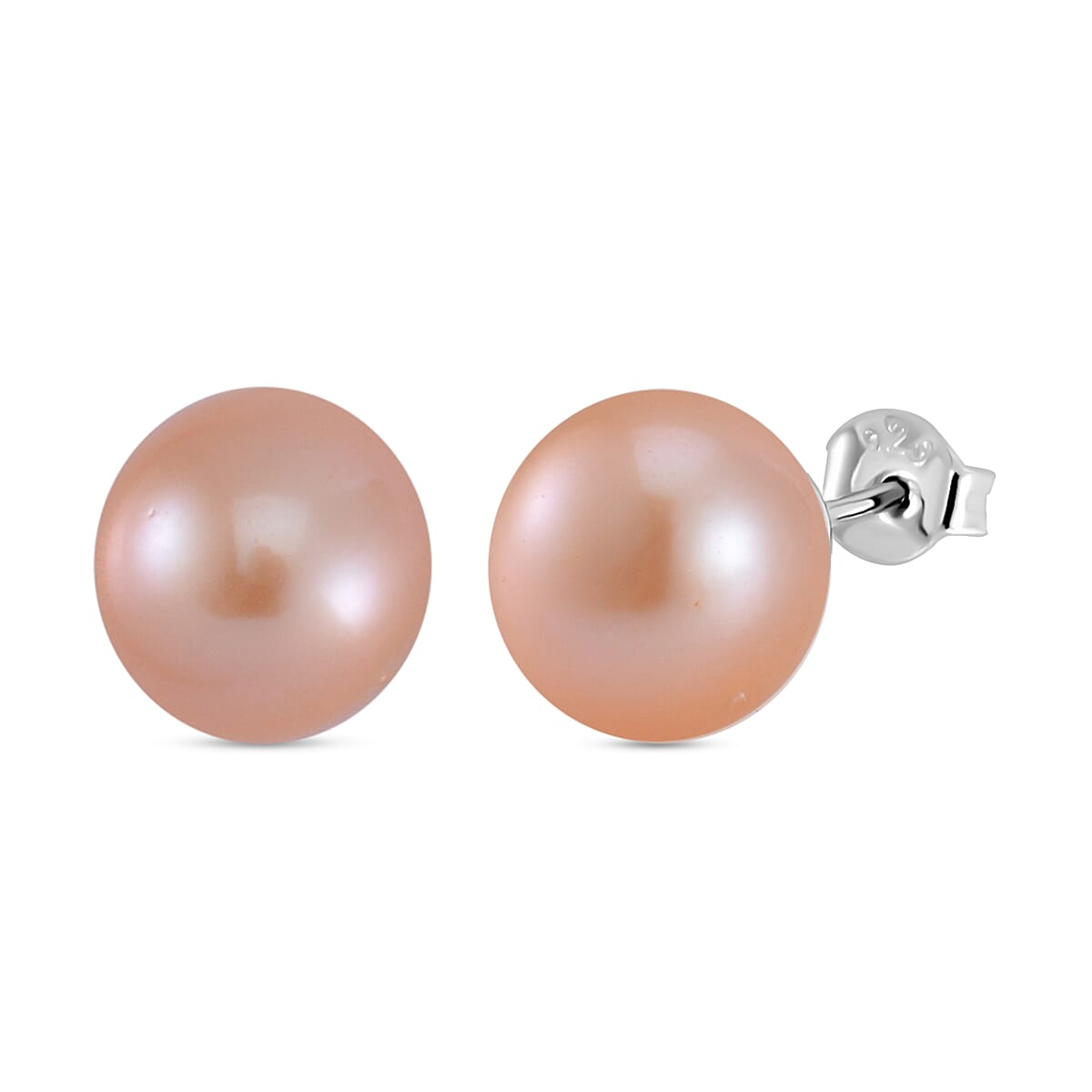 Peach Edison Solitaire Stud Earrings in Rhodium Overlay Sterling Silver 7801430 0
