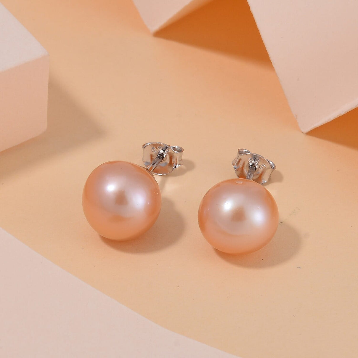 Peach Edison Solitaire Stud Earrings in Rhodium Overlay Sterling Silver 7801430 1