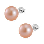 Peach Edison Solitaire Stud Earrings in Rhodium Overlay Sterling Silver