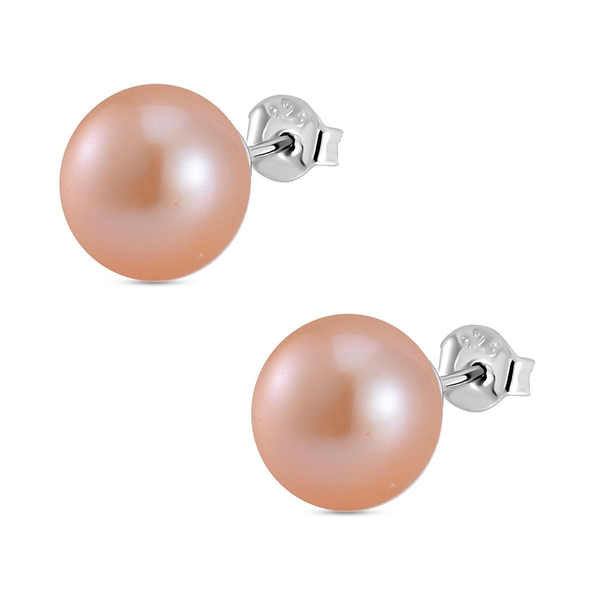 Peach Edison Solitaire Stud Earrings in Rhodium Overlay Sterling Silver 7801430 3