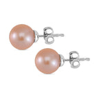 Peach Edison Solitaire Stud Earrings in Rhodium Overlay Sterling Silver