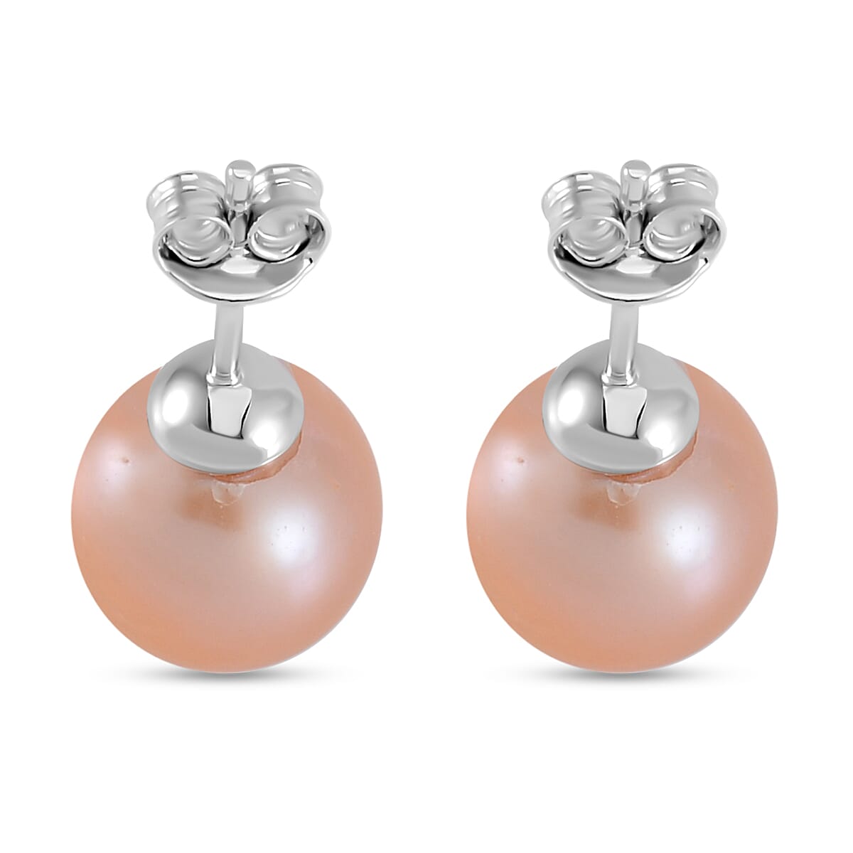 Peach Edison Solitaire Stud Earrings in Rhodium Overlay Sterling Silver 7801430 5