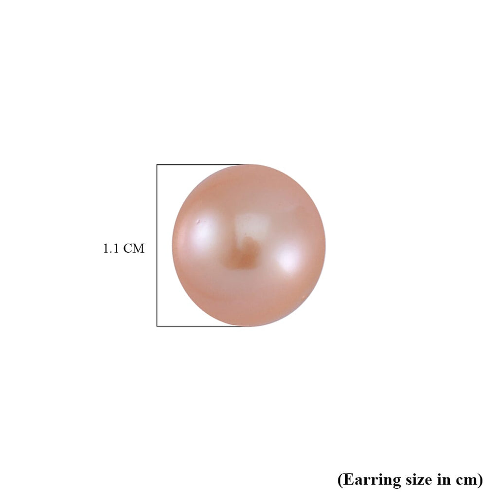 Peach Edison Solitaire Stud Earrings in Rhodium Overlay Sterling Silver