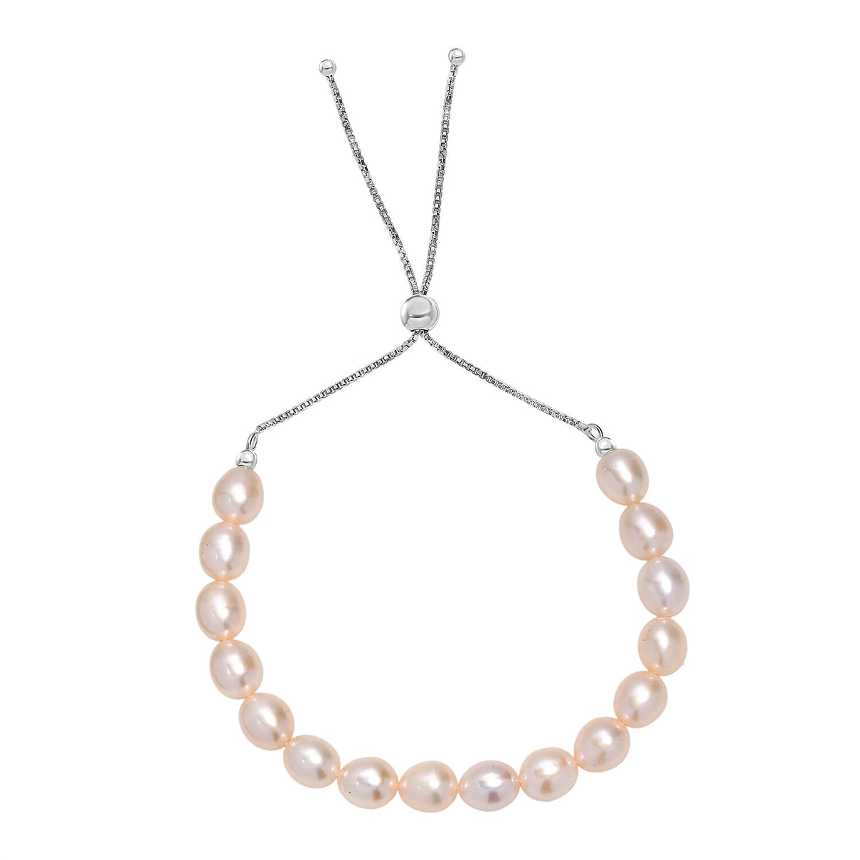 Peach Fresh Water Pearl Adjustable Bracelet (Size - 6.5 to 9.5) in Rhodium Overlay Sterling Silver 50.00 Ct. 8129644 0