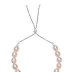 Peach Fresh Water Pearl Adjustable Bracelet (Size - 6.5 to 9.5) in Rhodium Overlay Sterling Silver 50.00 Ct.