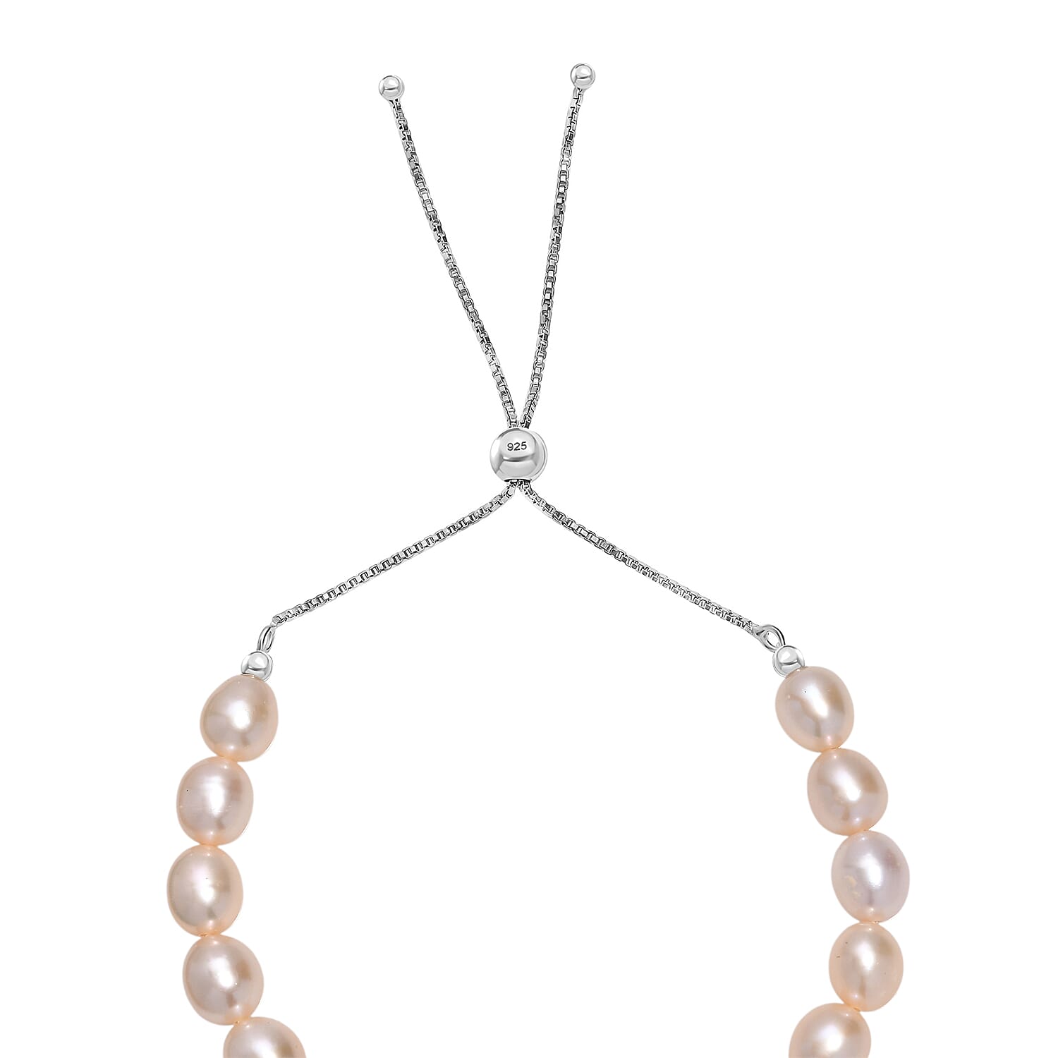 Peach Fresh Water Pearl Adjustable Bracelet (Size - 6.5 to 9.5) in Rhodium Overlay Sterling Silver 50.00 Ct. 8129644 4