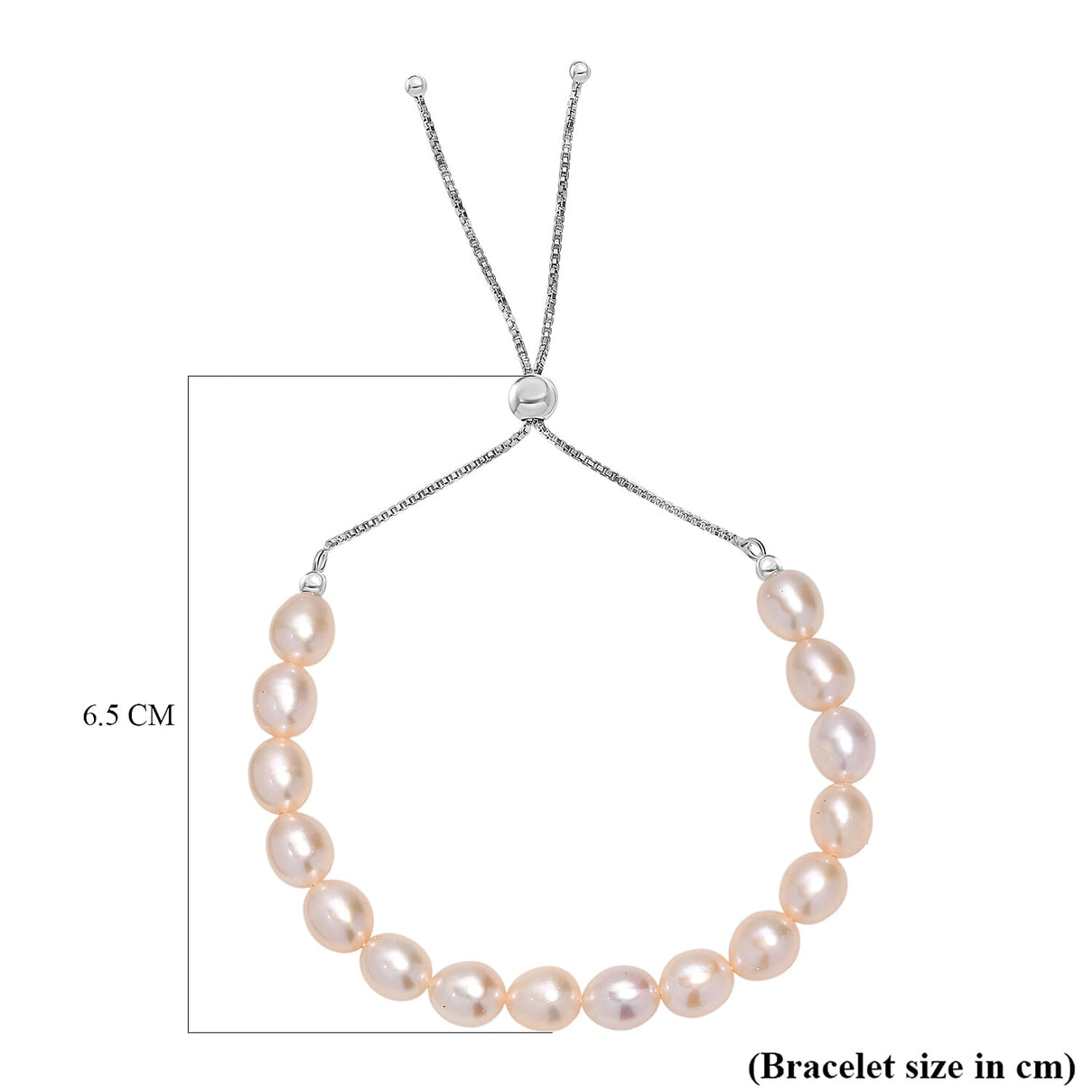 Peach Fresh Water Pearl Adjustable Bracelet (Size - 6.5 to 9.5) in Rhodium Overlay Sterling Silver 50.00 Ct. 8129644 5
