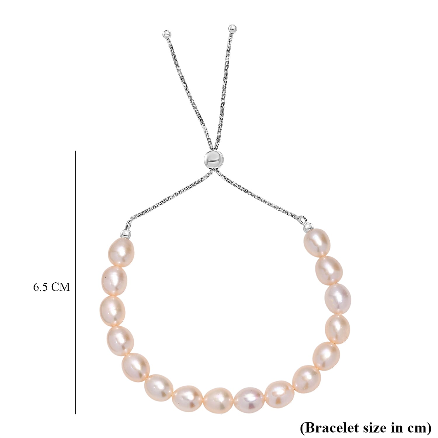 Peach Fresh Water Pearl Adjustable Bracelet (Size - 6.5 to 9.5) in Rhodium Overlay Sterling Silver 50.00 Ct. 8129644 5