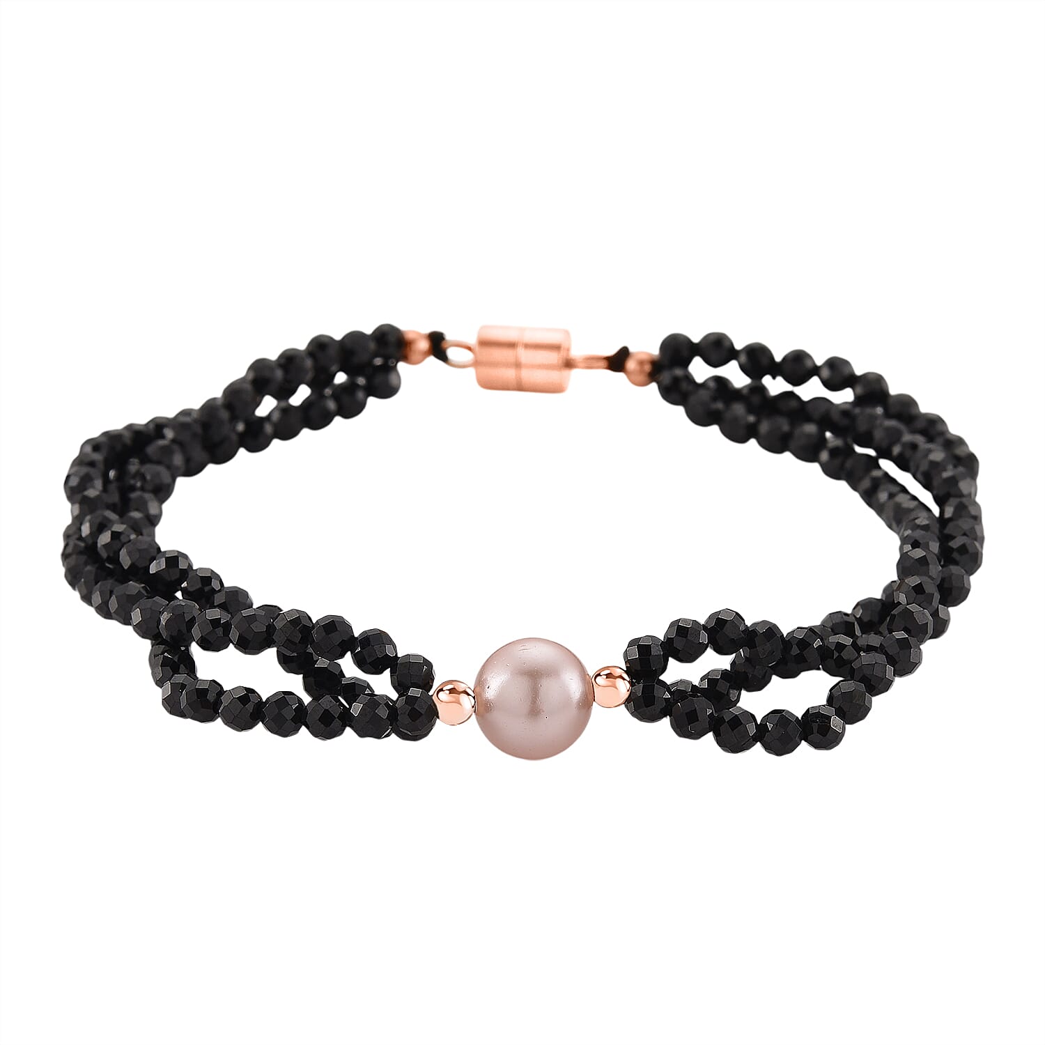 Peach Fresh Water Pearl &amp; Black Spinel Bracelet (Size 8 with Magnetic Clasp) in Rose Gold Plated 45.00 Ct. 8243827 0