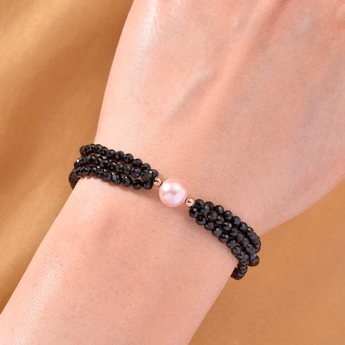 Peach Fresh Water Pearl &amp; Black Spinel Bracelet (Size 8 with Magnetic Clasp) in Rose Gold Plated 45.00 Ct. 8243827 3