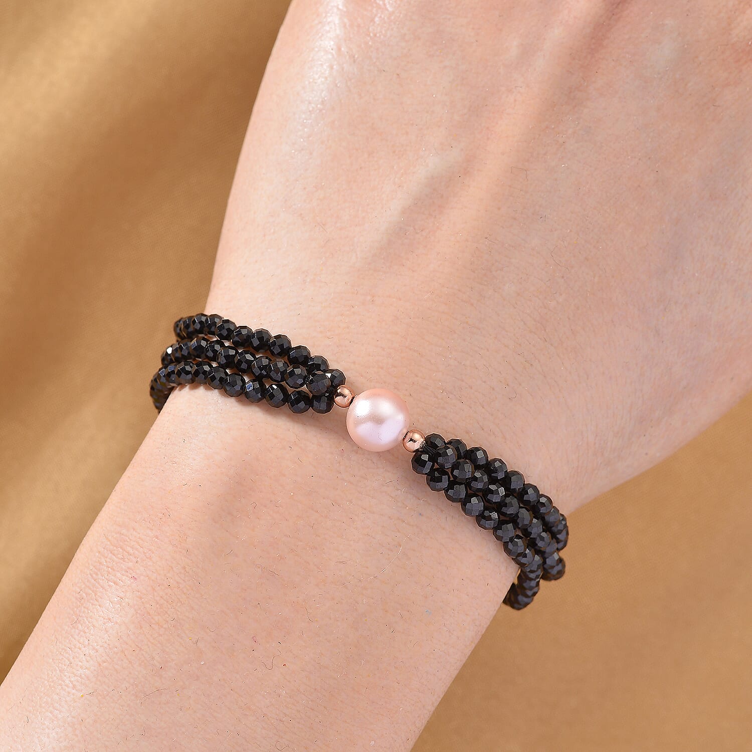 Peach Fresh Water Pearl &amp; Black Spinel Bracelet (Size 8 with Magnetic Clasp) in Rose Gold Plated 45.00 Ct. 8243827 3