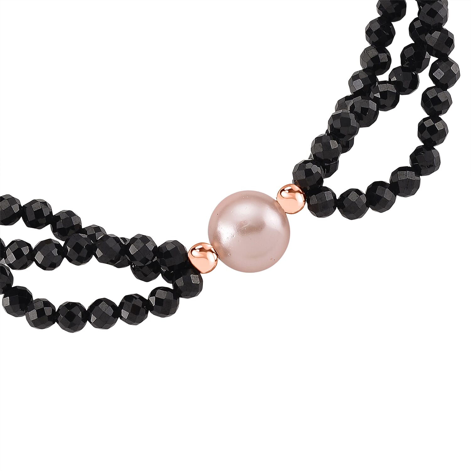Peach Fresh Water Pearl &amp; Black Spinel Bracelet (Size 8 with Magnetic Clasp) in Rose Gold Plated 45.00 Ct. 8243827 4