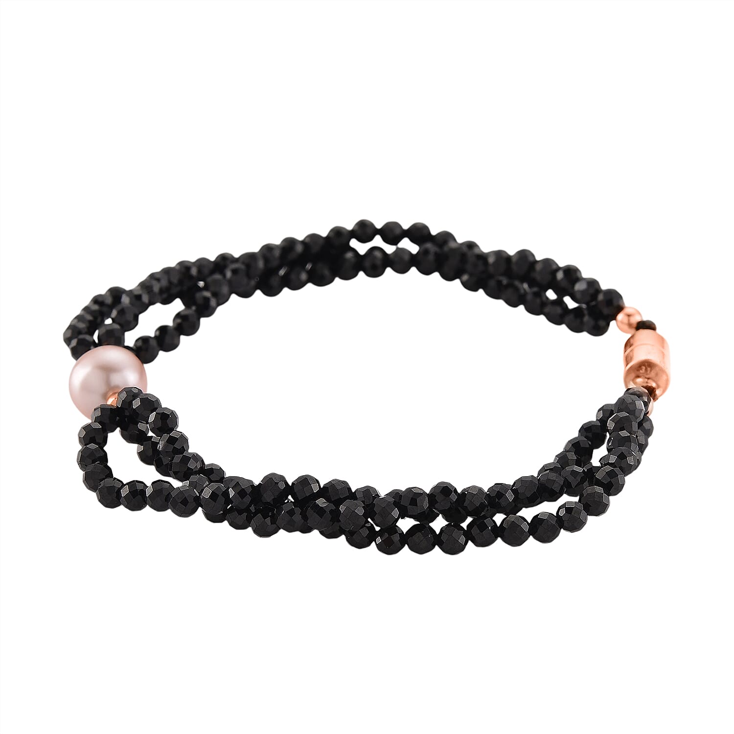 Peach Fresh Water Pearl &amp; Black Spinel Bracelet (Size 8 with Magnetic Clasp) in Rose Gold Plated 45.00 Ct. 8243827 5
