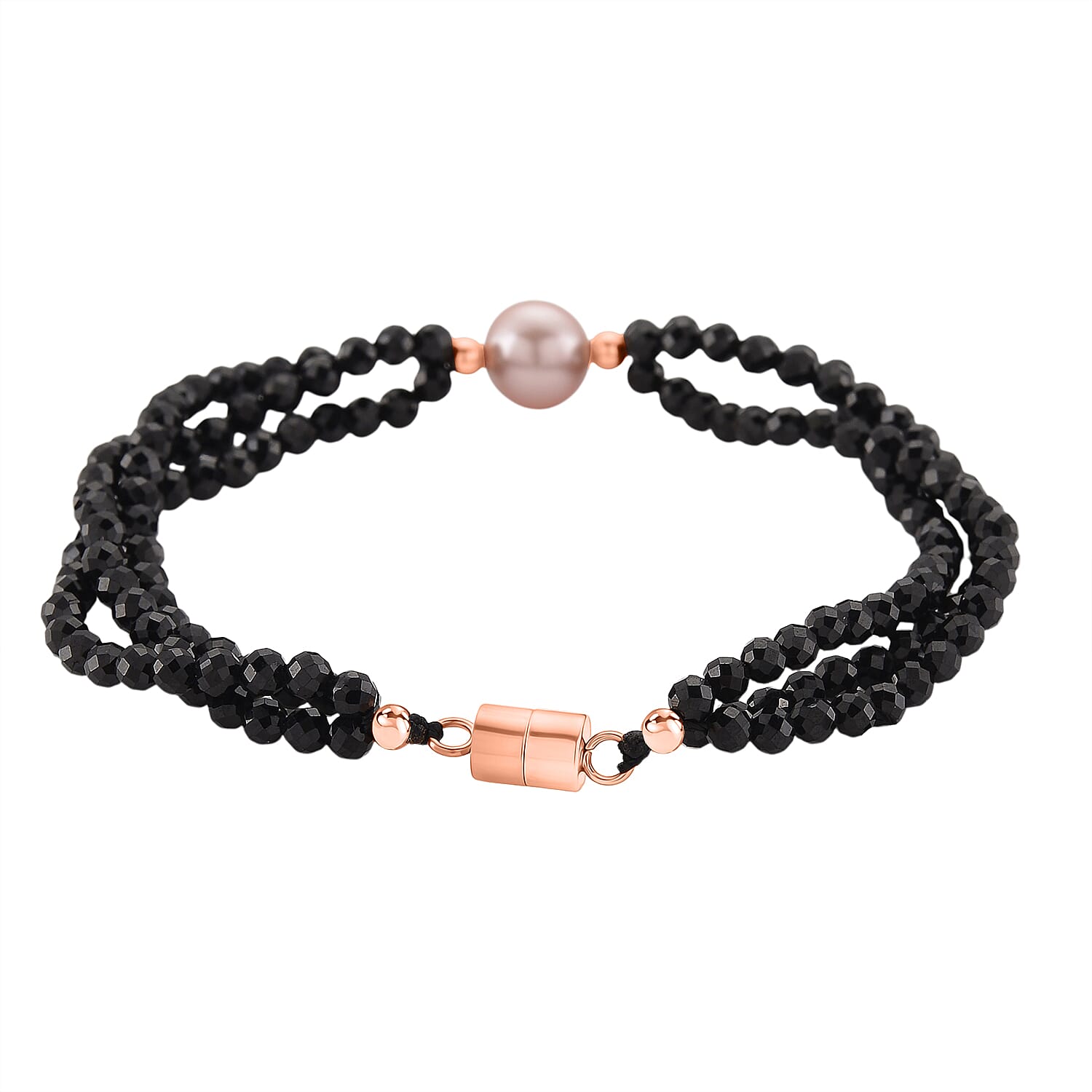 Peach Fresh Water Pearl &amp; Black Spinel Bracelet (Size 8 with Magnetic Clasp) in Rose Gold Plated 45.00 Ct. 8243827 6