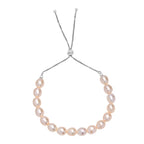 Peach Fresh Water Pearl Adjustable Bracelet (Size - 6.5 to 9.5) in Rhodium Overlay Sterling Silver 50.00 Ct.