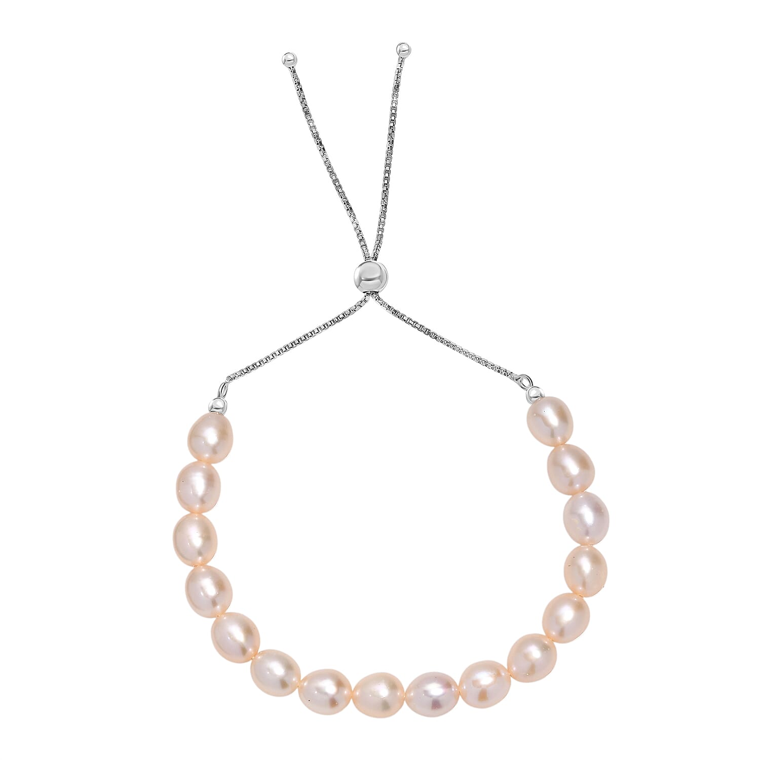 Peach Fresh Water Pearl Adjustable Bracelet (Size - 6.5 to 9.5) in Rhodium Overlay Sterling Silver 50.00 Ct. 8129644 6