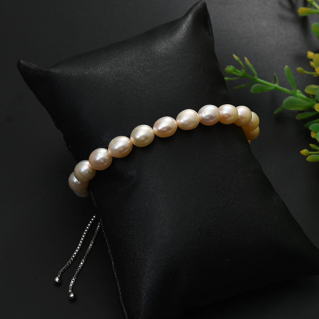 Peach Fresh Water Pearl Adjustable Bracelet (Size - 6.5 to 9.5) in Rhodium Overlay Sterling Silver 50.00 Ct. 8129644 7
