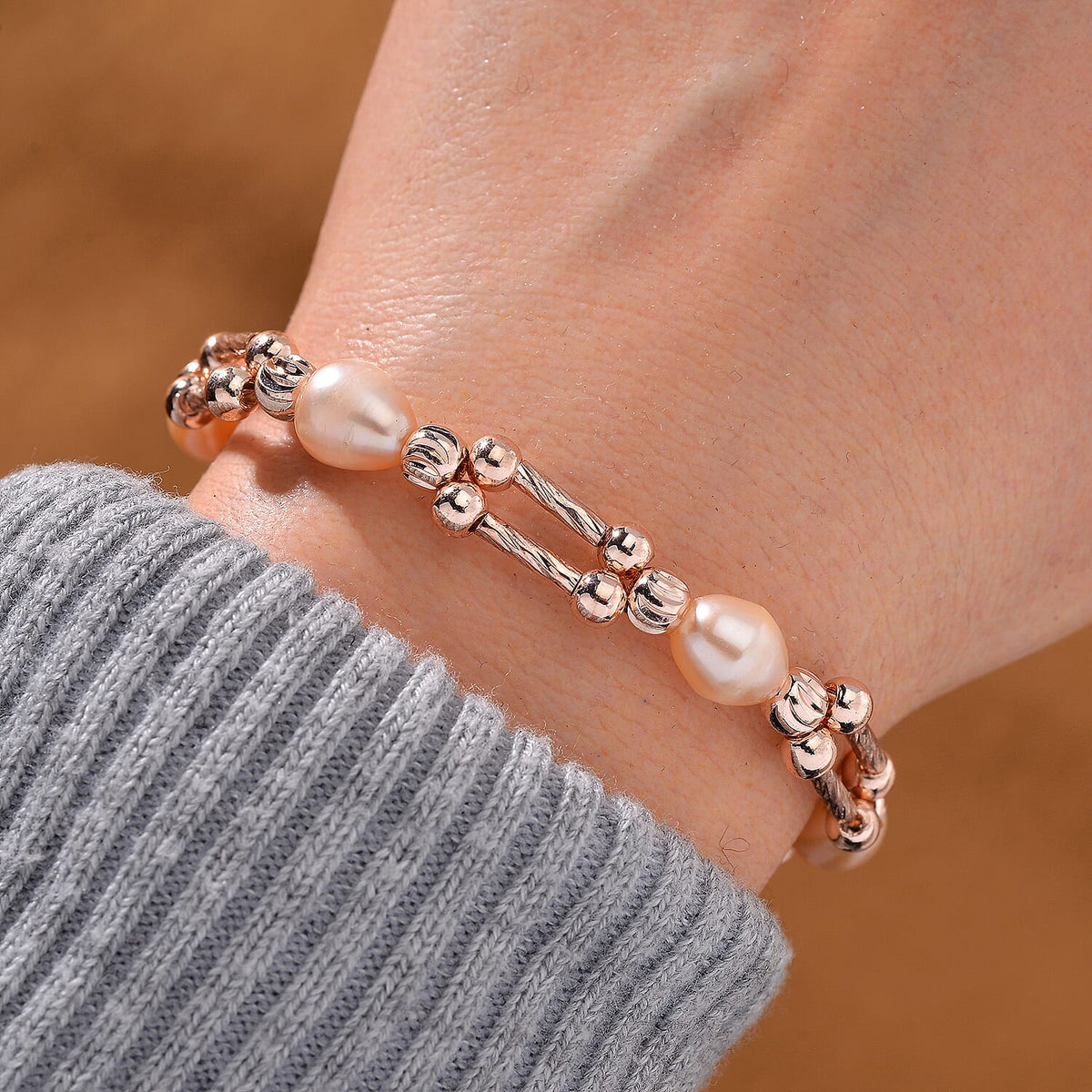 Peach Fresh Water Pearl Bracelet (Size -7.5-2) in Rose Gold Tone 10.00 Ct. 7969030 1