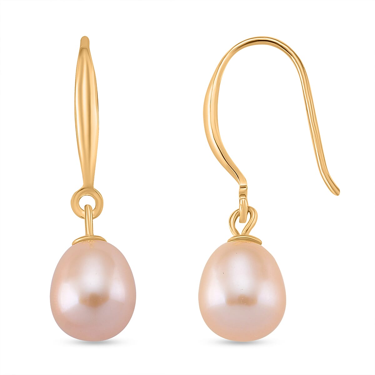 Peach Fresh Water Pearl Earring with Hook in Yellow Gold Plated Sterling Silver 4.00 Ct. 8182333 0