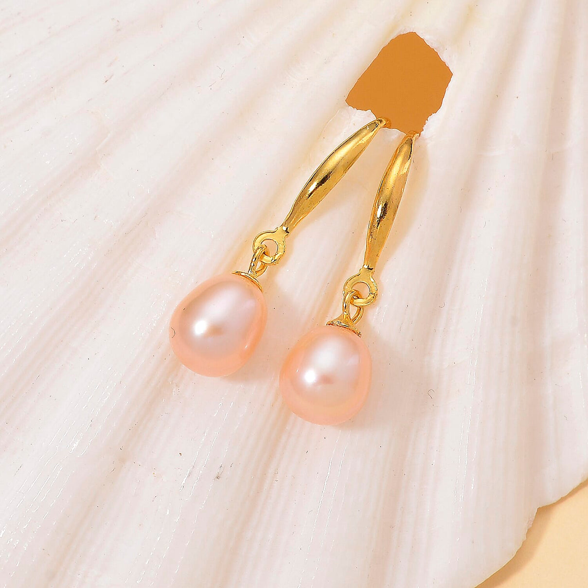 Peach Fresh Water Pearl Earring with Hook in Yellow Gold Plated Sterling Silver 4.00 Ct. 8182333 1