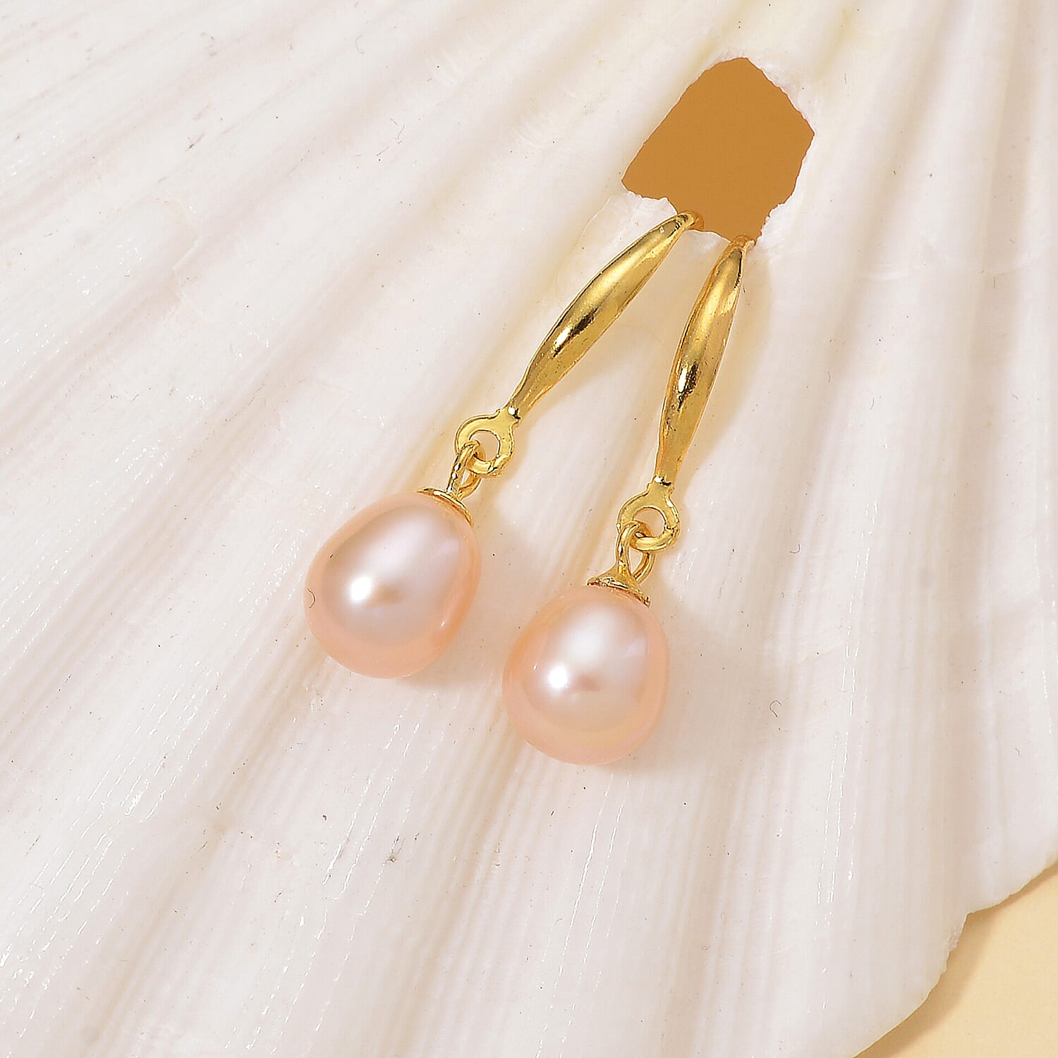 Peach Fresh Water Pearl Earring with Hook in Yellow Gold Plated Sterling Silver 4.00 Ct. 8182333 1