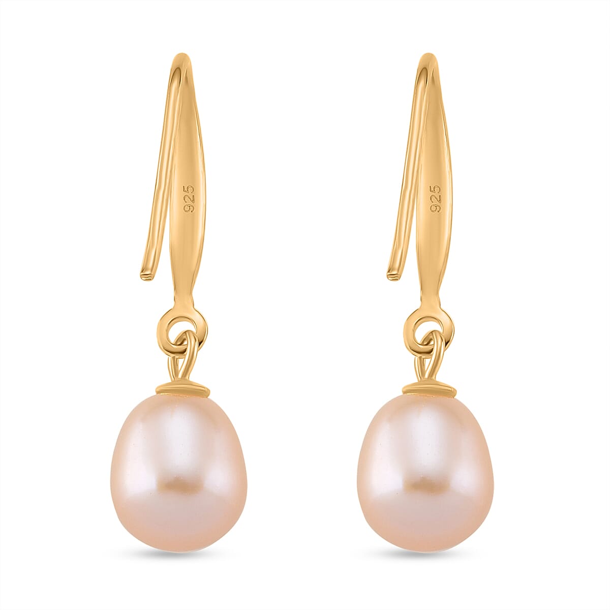 Peach Fresh Water Pearl Earring with Hook in Yellow Gold Plated Sterling Silver 4.00 Ct. 8182333 4