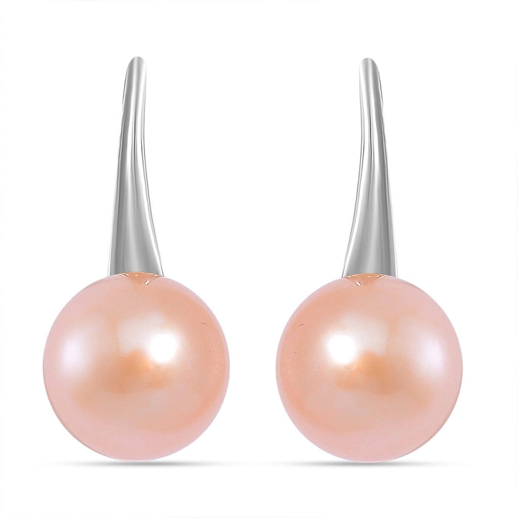 Peach Fresh Water Pearl Hook Earring in Silver Tone 6.00 Ct.