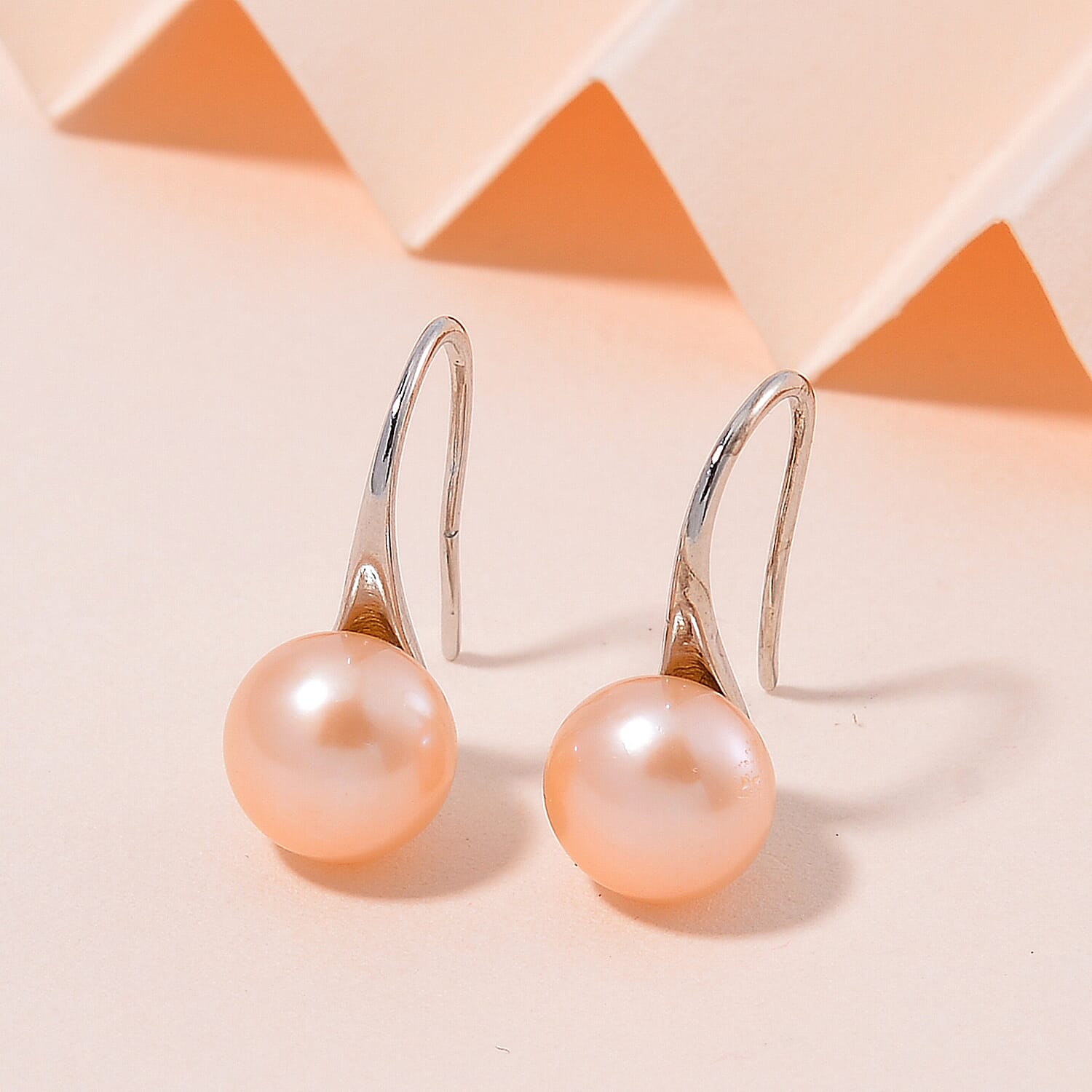 Peach Fresh Water Pearl Hook Earring in Silver Tone 6.00 Ct. 7981438 1