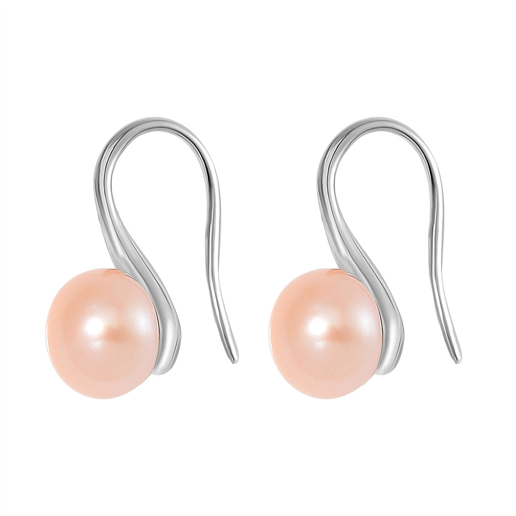 Peach Fresh Water Pearl Hook Earring in Silver Tone 6.00 Ct.