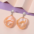 Peach Baroque Pearl, Moissanite & Fresh Water Pearl Earring with Push Back in Rhodium Overlay Sterling Silver 62.61 Ct.