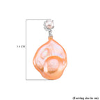 Peach Baroque Pearl, Moissanite & Fresh Water Pearl Earring with Push Back in Rhodium Overlay Sterling Silver 62.61 Ct.