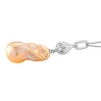 Peach Baroque Pearl Pendant with Chain (Size 18) with Lobster Clasp in Rhodium Overlay Sterling Silver 79.00 Ct.
