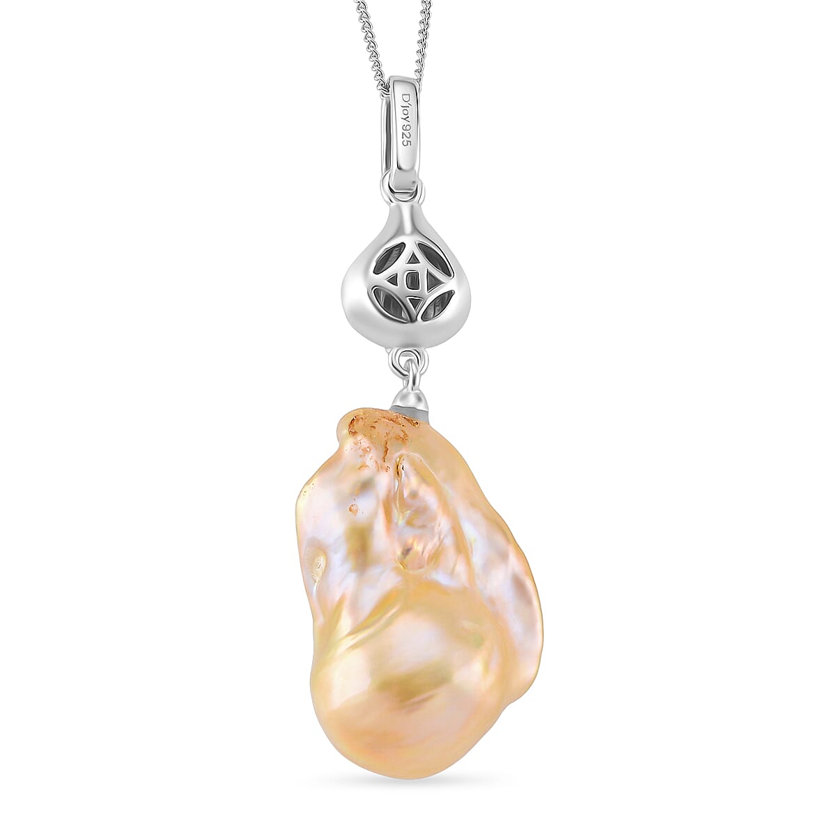 Peach Baroque Pearl Pendant with Chain (Size 18) with Lobster Clasp in Rhodium Overlay Sterling Silver 79.00 Ct. 4406404 4