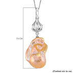 Peach Baroque Pearl Pendant with Chain (Size 18) with Lobster Clasp in Rhodium Overlay Sterling Silver 79.00 Ct.
