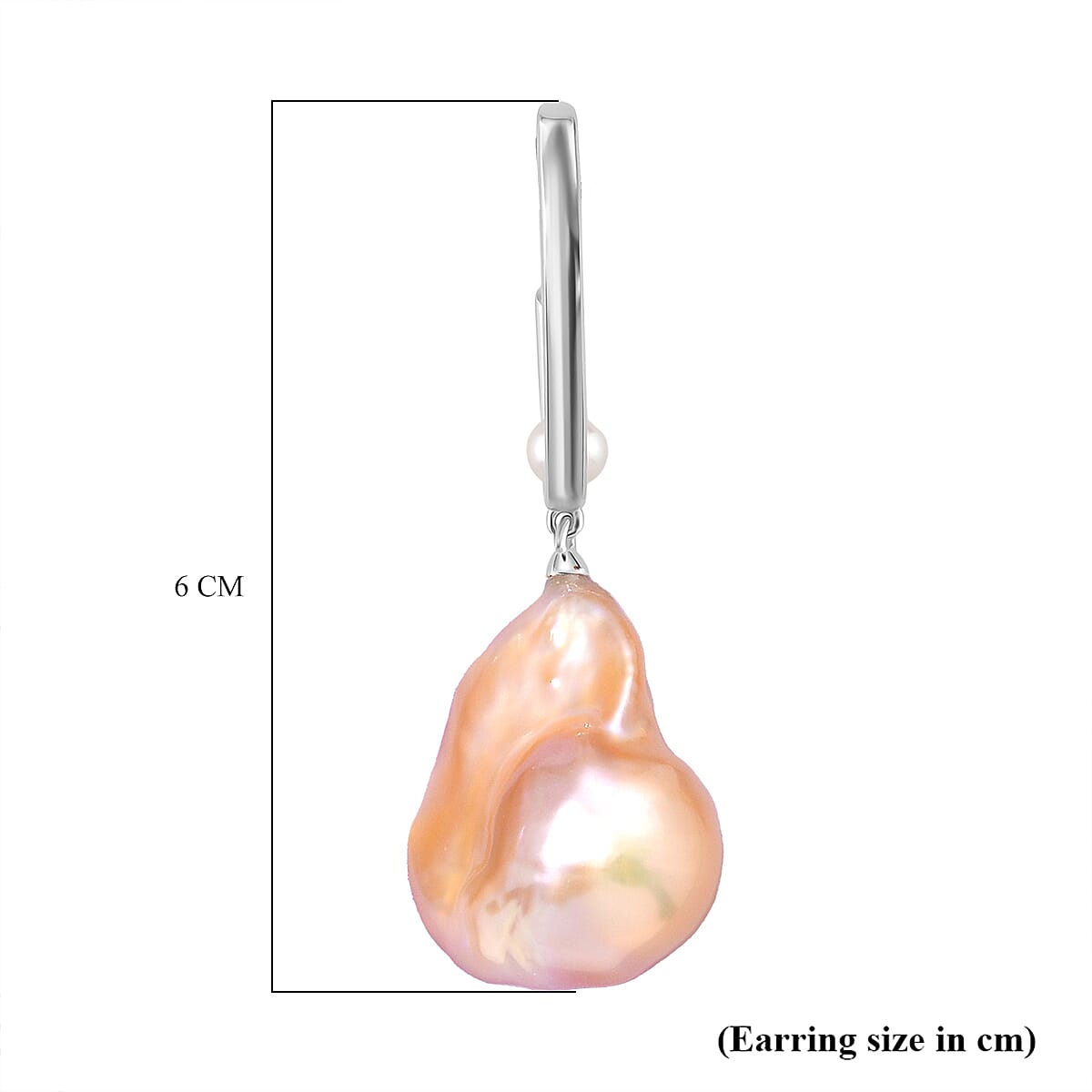 Peach Baroque Pearl, White Fresh Water Pearl Earring with Push Back in Rhodium Overlay Sterling Silver 72.16 Ct. 8216029 6