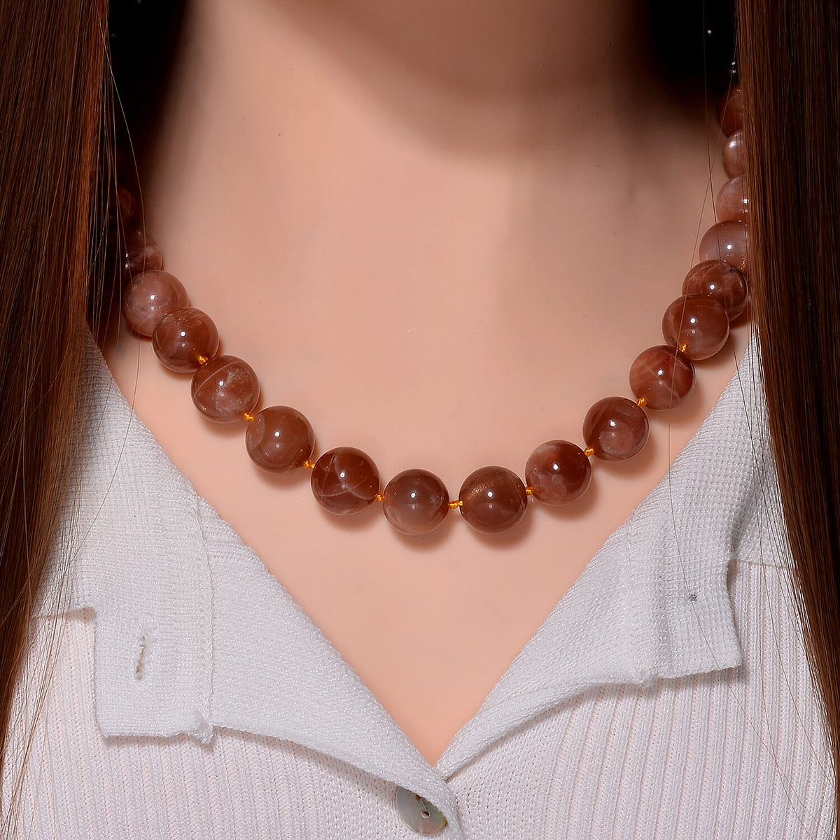 Peach Moonstone  Necklace (Size - 20) in Rhodium Overlay Sterling Silver 600 ct 7821671 2