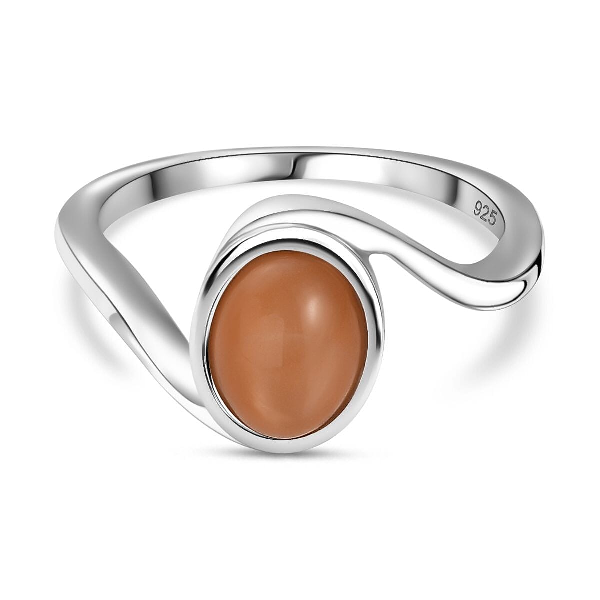 Peach Moonstone Solitaire Ring in Rhodium Overlay Sterling Silver 1.33 Ct 7795527 0