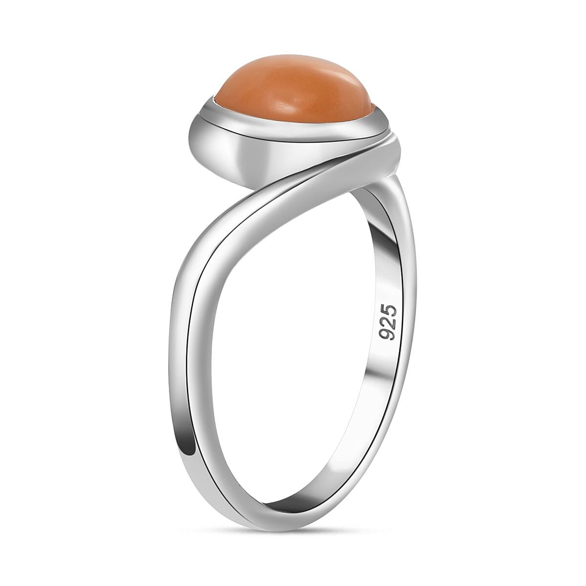 Peach Moonstone Solitaire Ring in Rhodium Overlay Sterling Silver 1.33 Ct 7795527 3