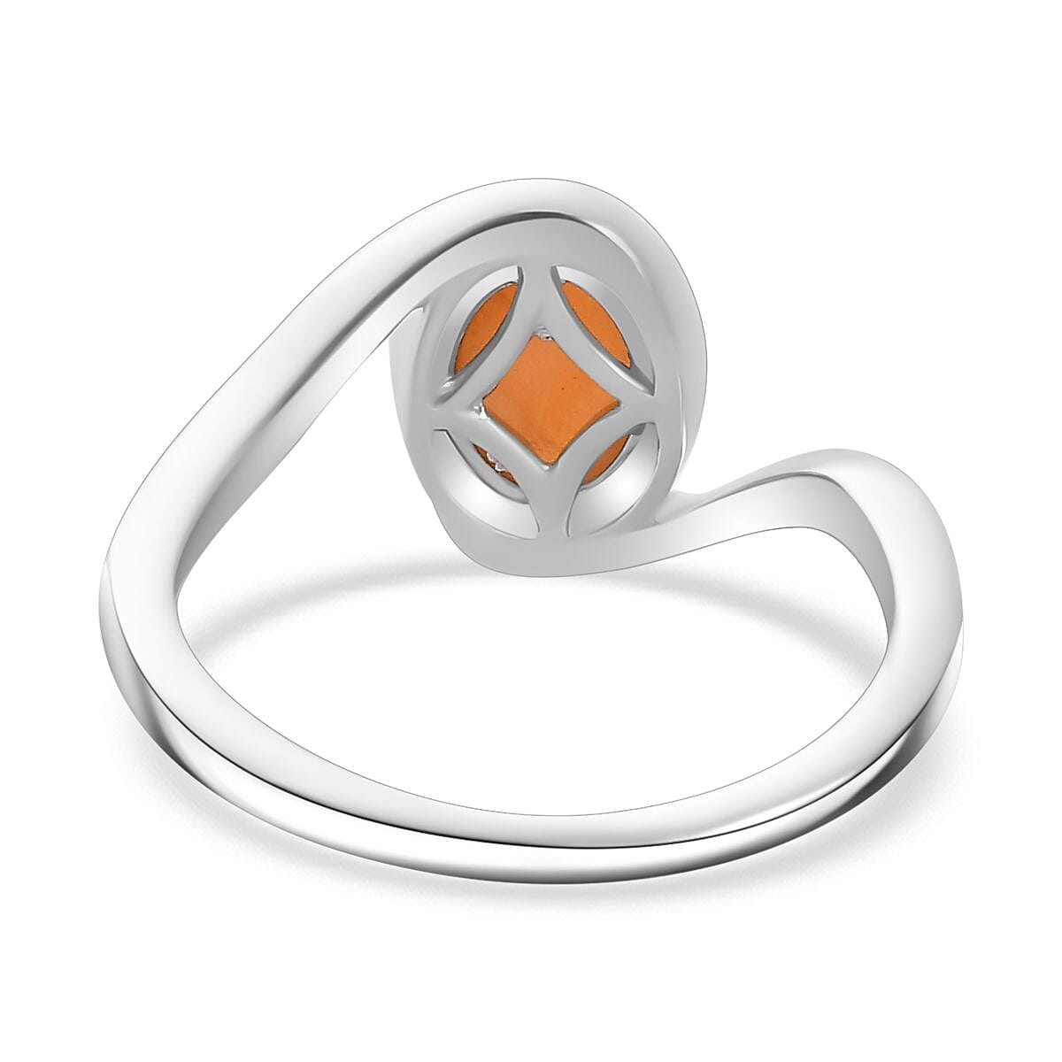 Peach Moonstone Solitaire Ring in Rhodium Overlay Sterling Silver 1.33 Ct 7795527 4