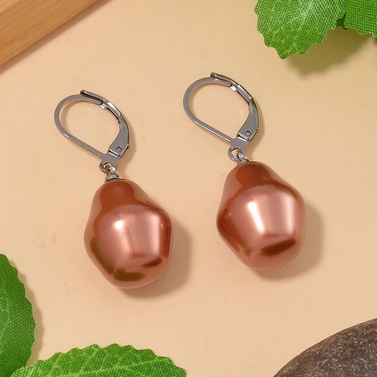 Peach Shell Pearl  Earring Pure White Stainless Steel 7811808 2