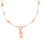 Peach Colour Shell Pearl & White Cubic Zirconia Necklace (Size 24) in Rose Gold Plated