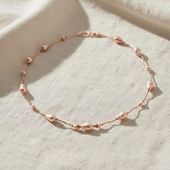 Peach Colour Shell Pearl &amp; White Cubic Zirconia Necklace (Size 24) in Rose Gold Plated 8286956 2