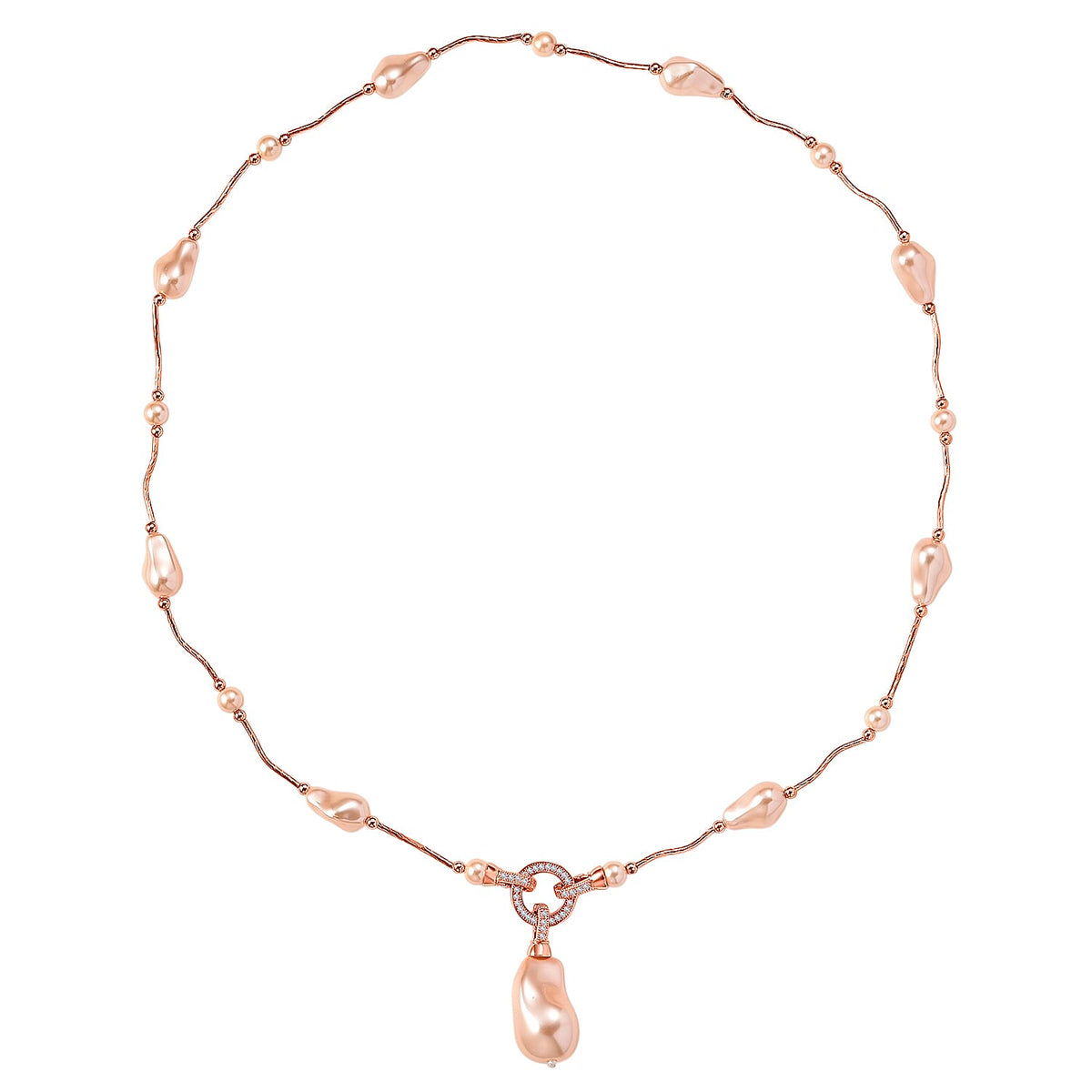 Peach Colour Shell Pearl &amp; White Cubic Zirconia Necklace (Size 24) in Rose Gold Plated V32514928 4
