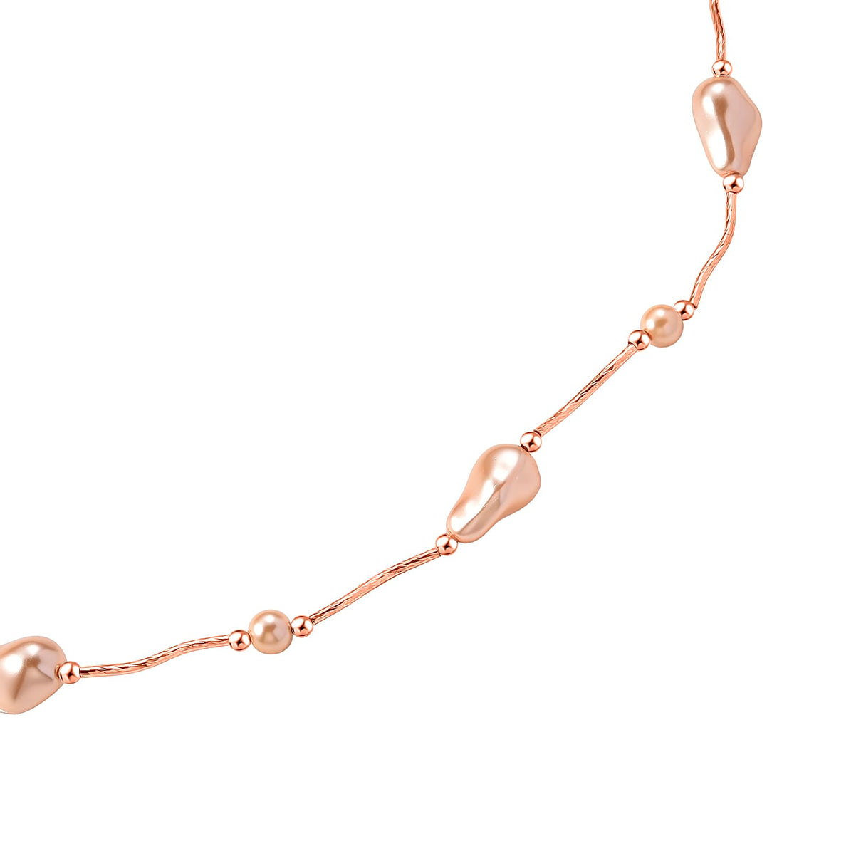 Peach Colour Shell Pearl &amp; White Cubic Zirconia Necklace (Size 24) in Rose Gold Plated V32514928 5