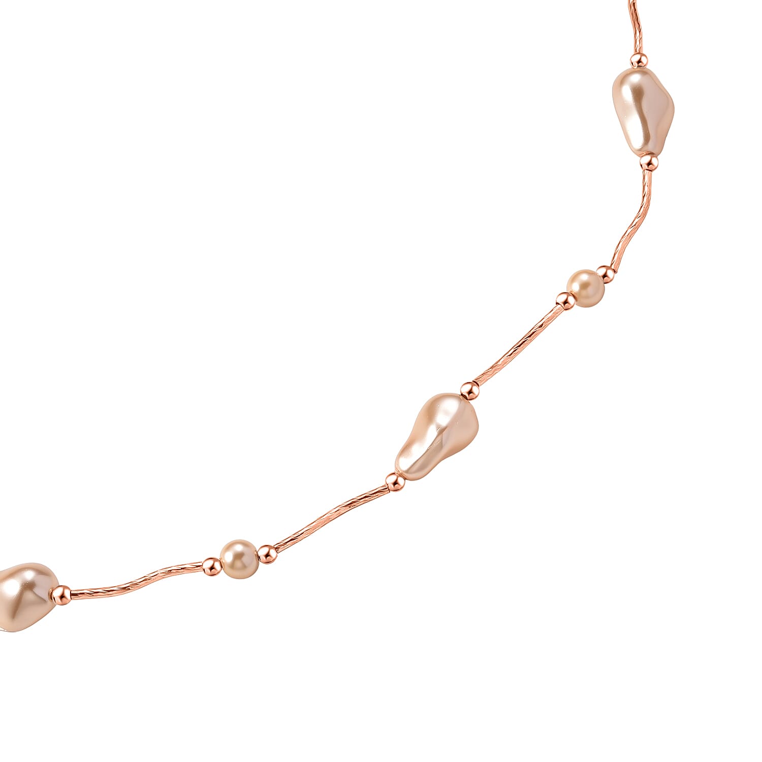 Peach Colour Shell Pearl &amp; White Cubic Zirconia Necklace (Size 24) in Rose Gold Plated V32514928 5