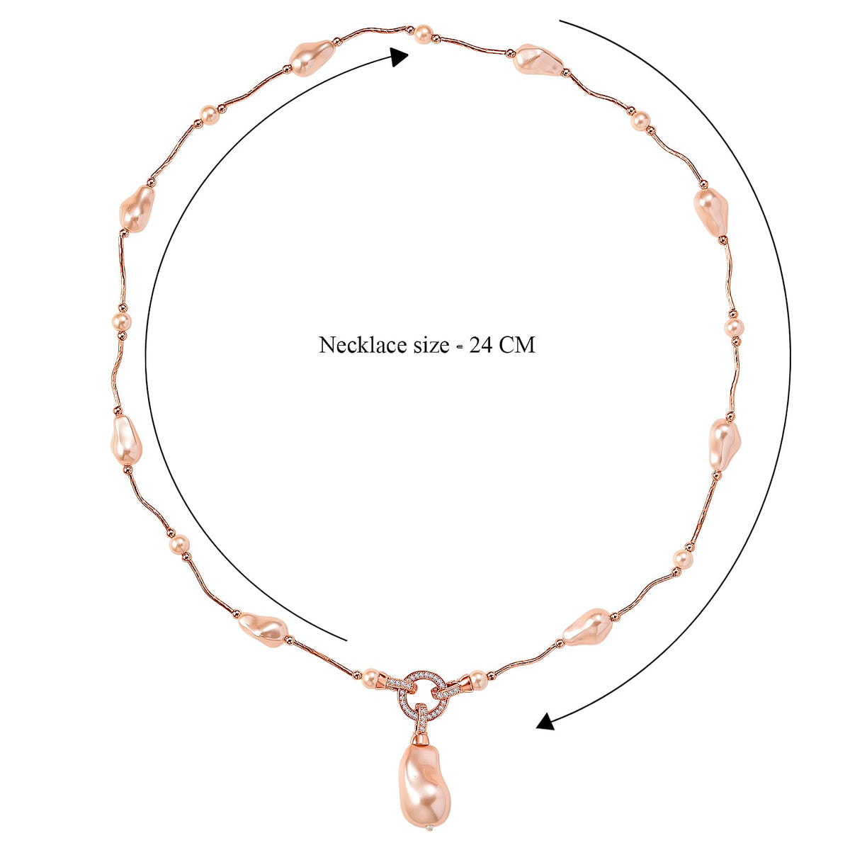 Peach Colour Shell Pearl &amp; White Cubic Zirconia Necklace (Size 24) in Rose Gold Plated V32514928 6
