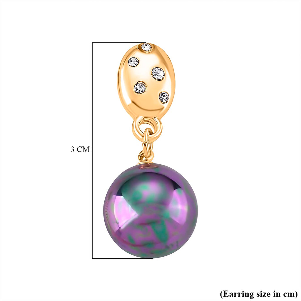 Peacock Color Shell Pearl & Austrian White Crystal Earring with Push Back in Yellow Gold Plated 30.20 Ct.