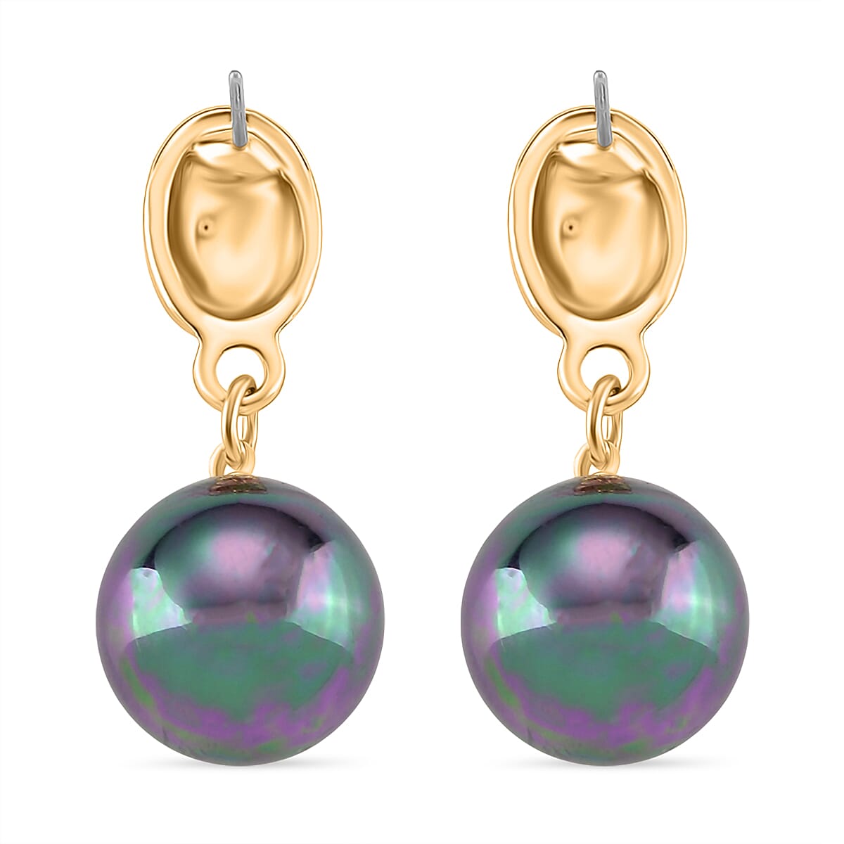 Peacock Color Shell Pearl &amp; Austrian White Crystal Earring with Push Back in Yellow Gold Plated 30.20 Ct. 8228182 8